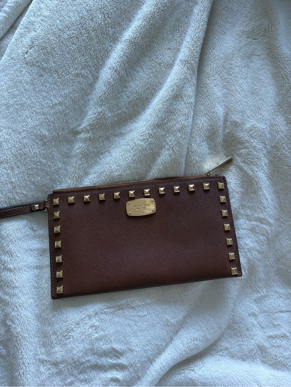 Michael Kors Brown Studded Leather Wristlet